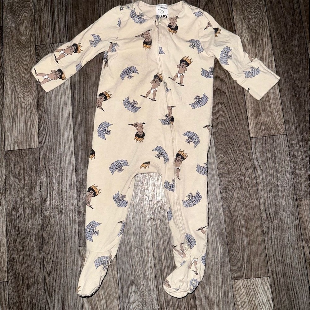 Baby One-Piece Pajamas "BIGGIE" smalls Print 3-6 Months rare cotton-on